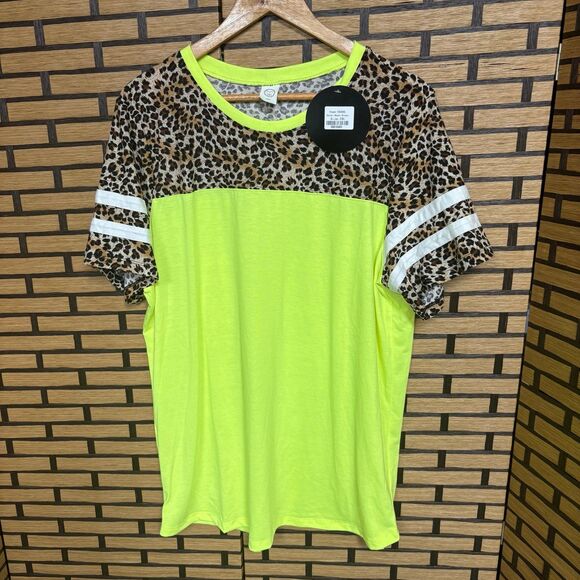 Sunshine & Rodeos Lime Green And Varsity Stripe Leopard Top Size 2XL - Picture 1 of 5